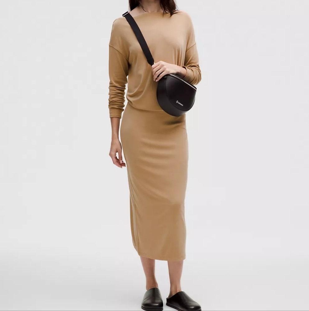 Lululemon Drapey Softstreme Column Midi Skirt Filbert Tan Size Small